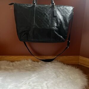 Coach Signature Black Leather Weekend Bag